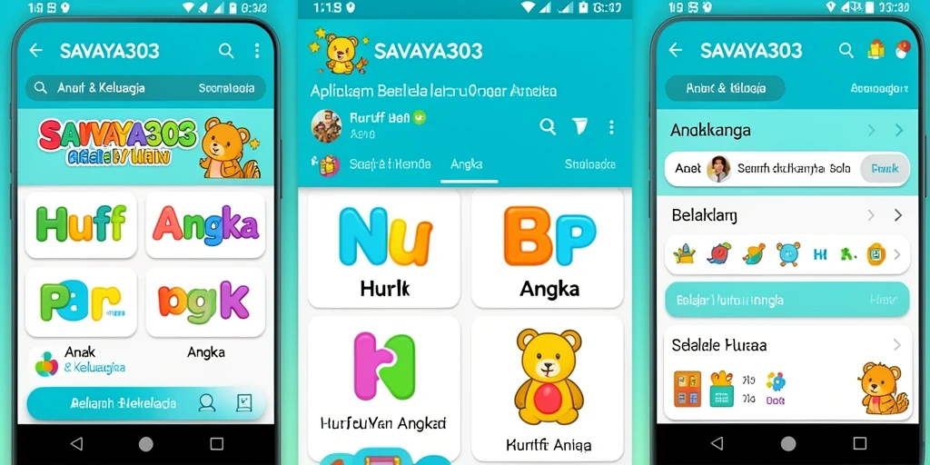 Antarmuka interaktif SAVAYA303 untuk belajar huruf dan angka.